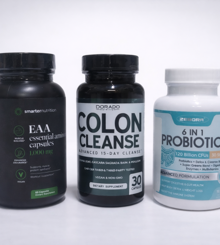 Gut health supplement bundle with colon cleanse, probiotics and amino acids for digestive balance